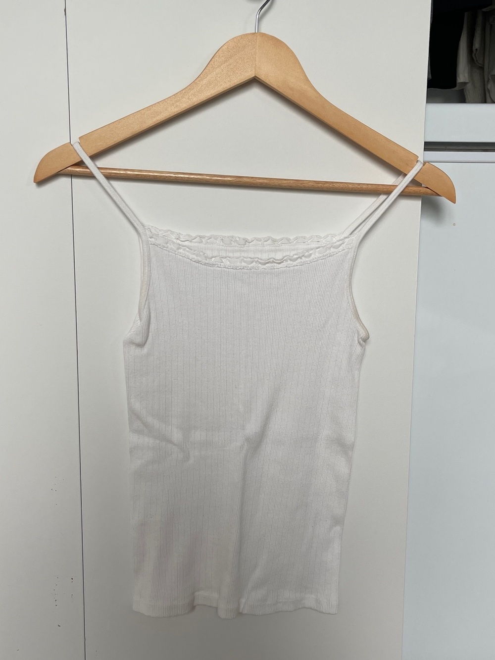Brandy Melville White Ribbed Lace-Trim Camisole